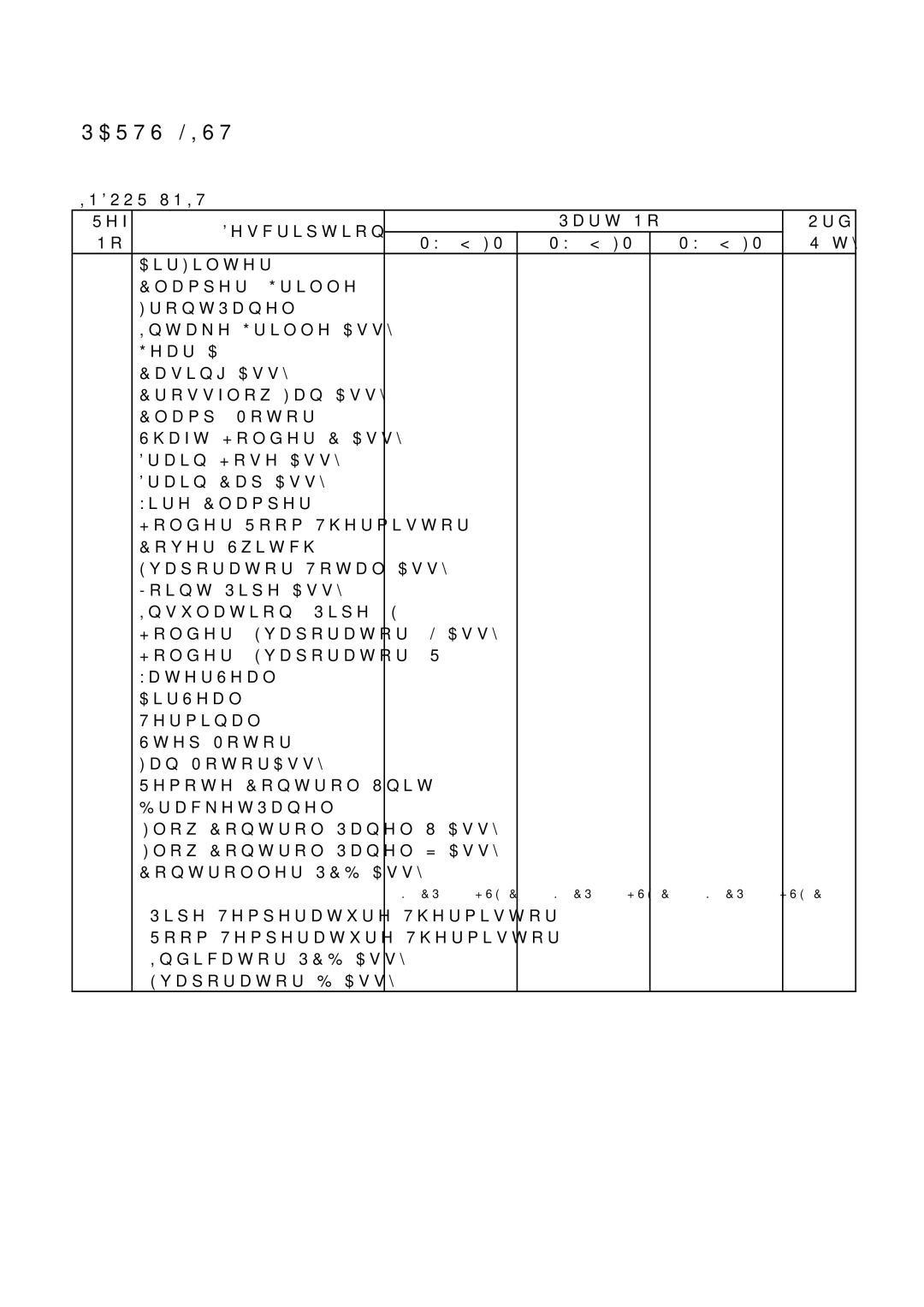 Friedrich R410A specifications Parts List 