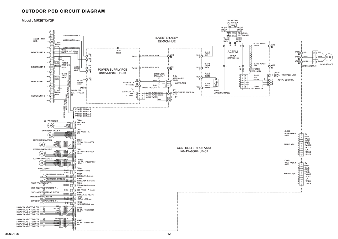 Friedrich R410A specifications Outdoor Pcb Circuit Diagram, Model MR36TQY3F 