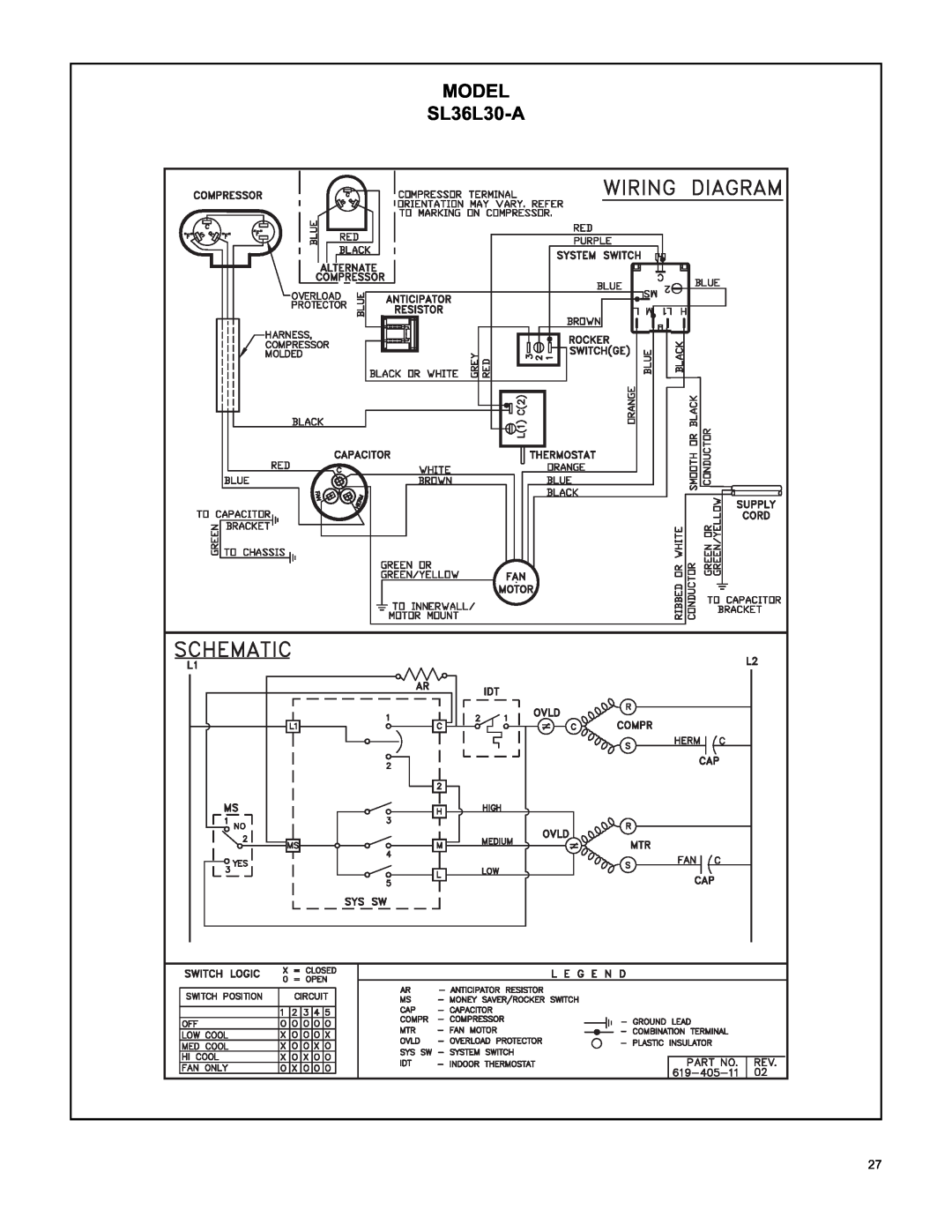 Friedrich RAC-SVC-06 service manual Model, SL36L30-A 