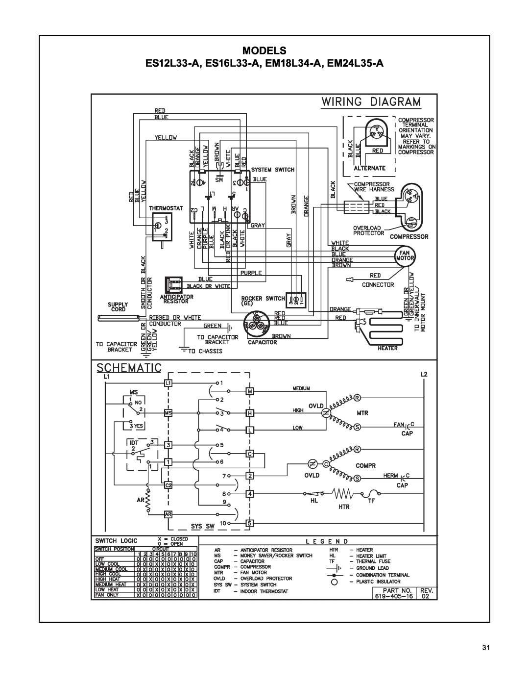 Friedrich RAC-SVC-06 service manual ES12L33-A, ES16L33-A, EM18L34-A, EM24L35-A, Models 
