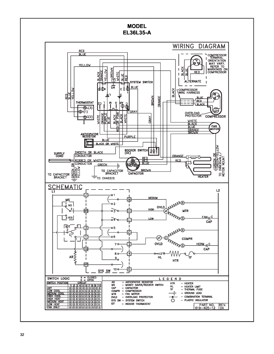 Friedrich RAC-SVC-06 service manual Model, EL36L35-A 