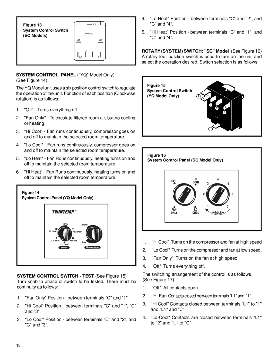 Friedrich racservmn service manual System Control Panel YQ Model Only 