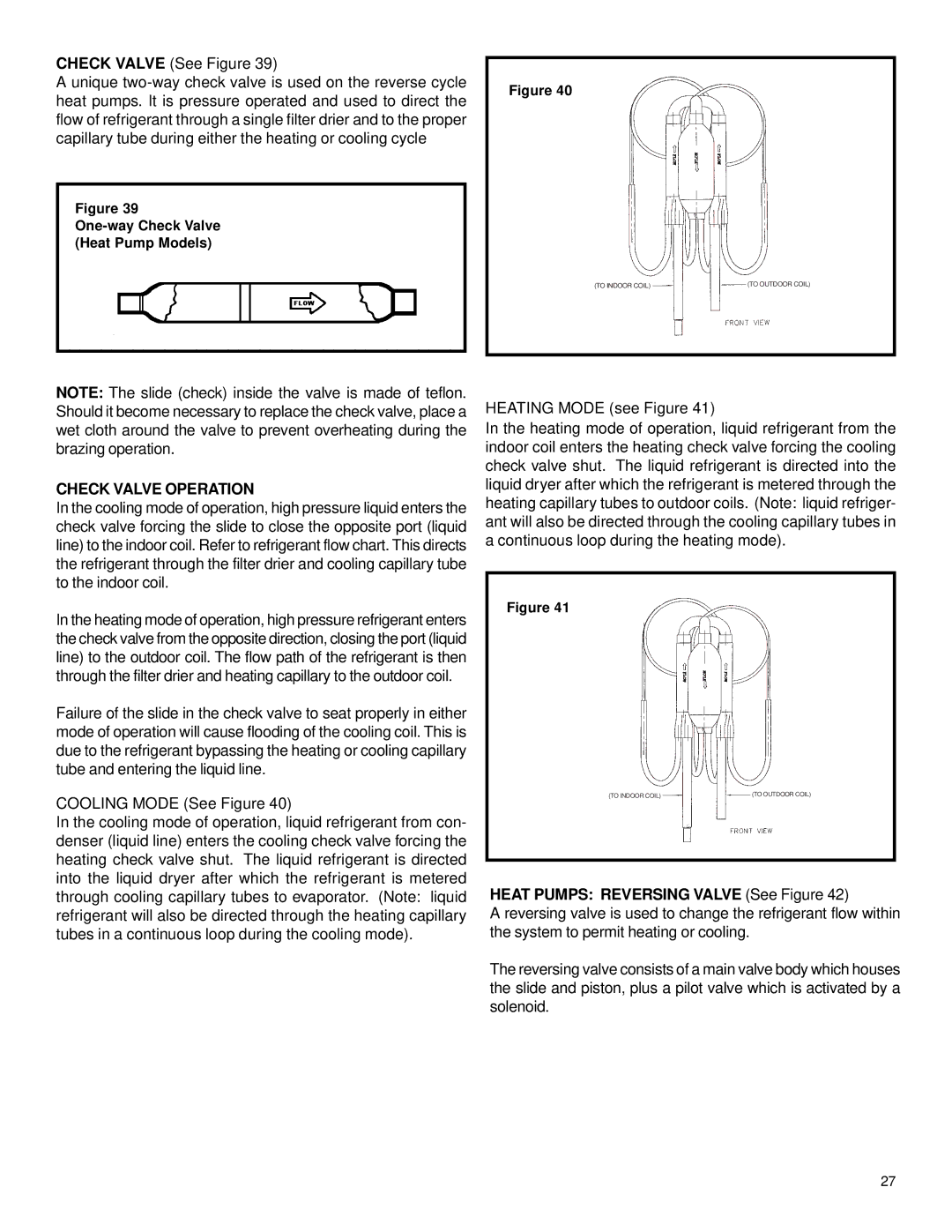 Friedrich racservmn service manual Check Valve Operation, Heat Pumps Reversing Valve See Figure 