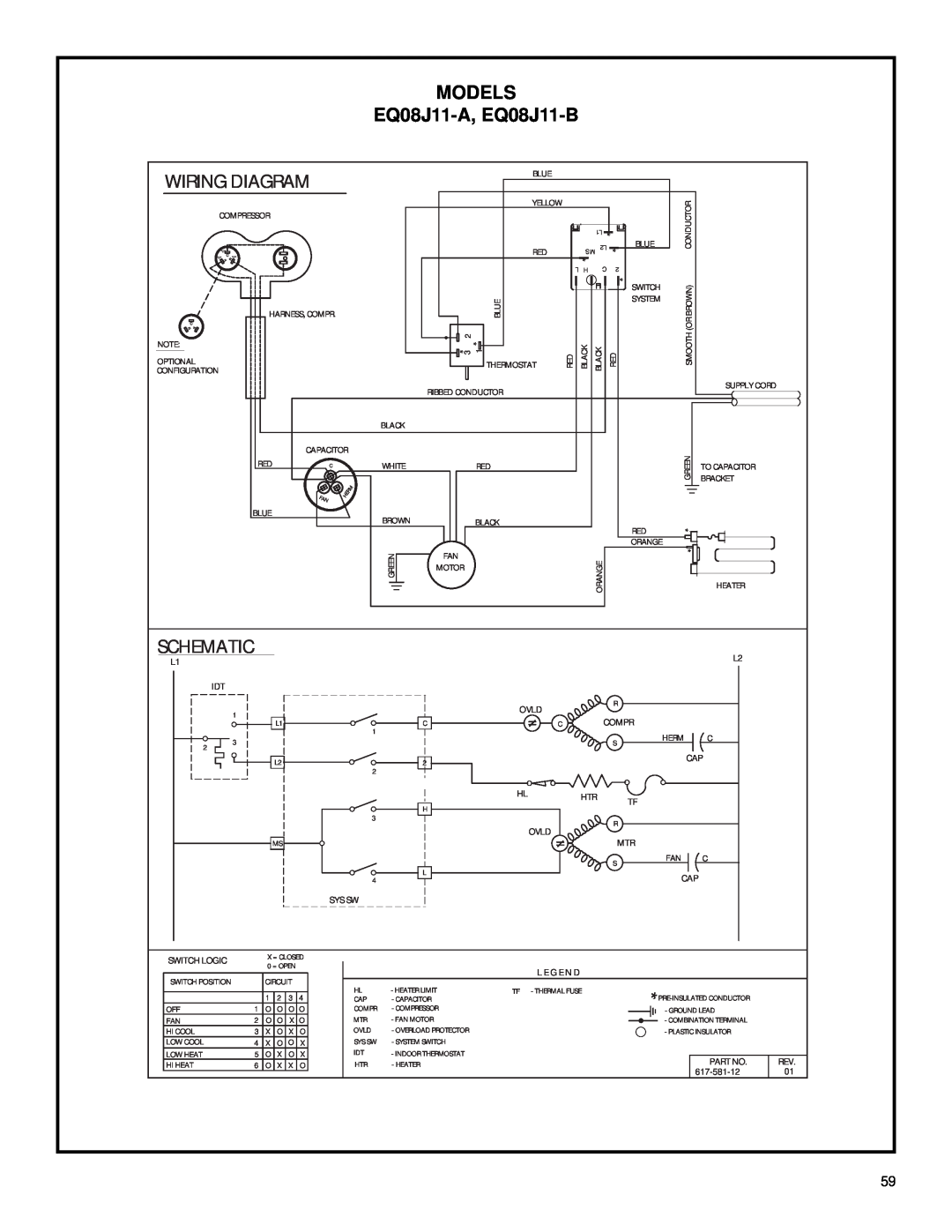 Friedrich racservmn service manual EQ08J11-A, EQ08J11-B, Wiring Diagram, Models, Schematic 