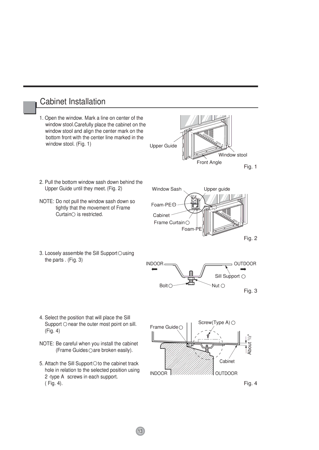 Friedrich Room Air Conditioner manual Cabinet Installation, Outdoor 