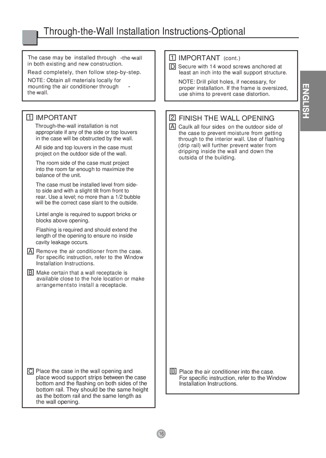 Friedrich Room Air Conditioner manual Through-the-Wall Installation Instructions-Optional 