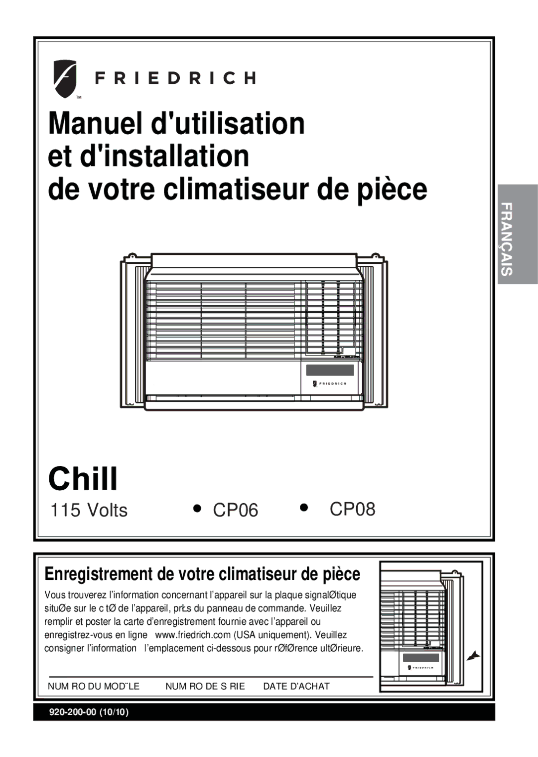 Friedrich Room Air Conditioner manual De votre climatiseur de pièce 