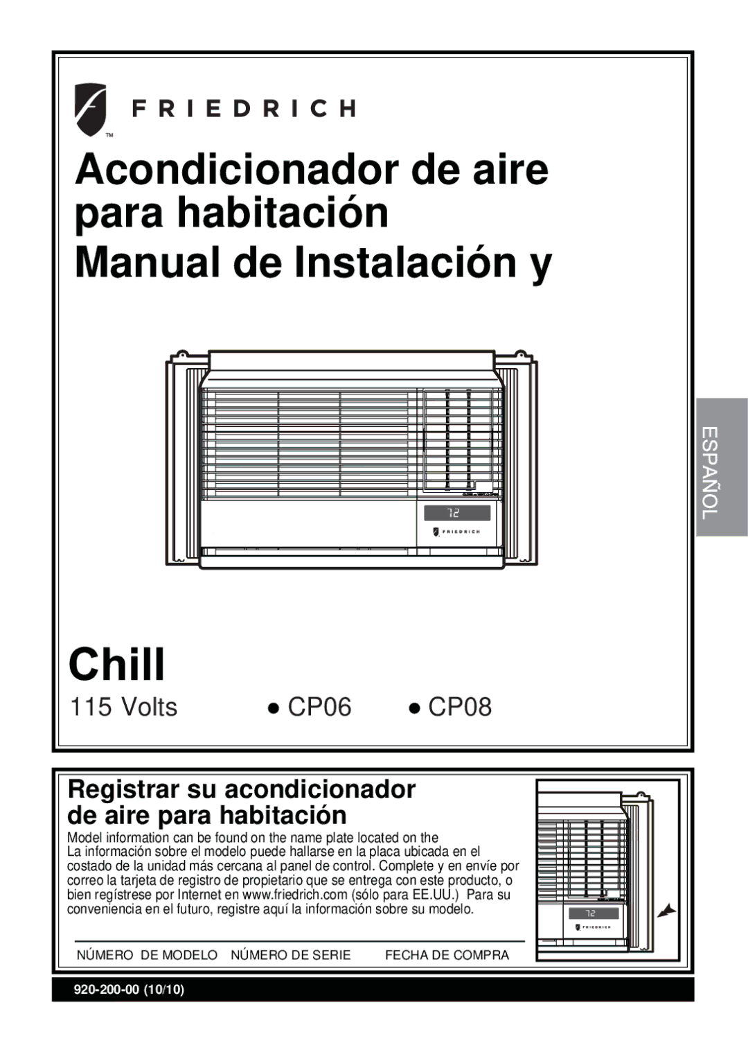 Friedrich Room Air Conditioner manual Registrar su acondicionador de aire para habitación 