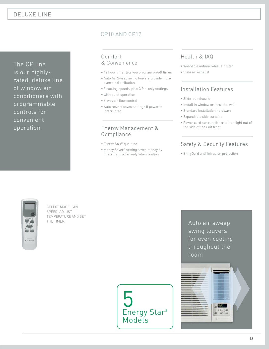 Friedrich CP06, Room Air Conditioners, CP15, CP18, CP24, CP08 manual Deluxe Line, Health & IAQ 