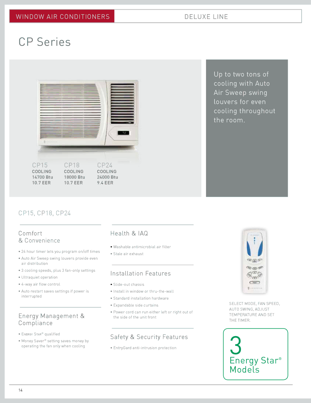 Friedrich Room Air Conditioners, CP06, CP08 manual CP15, CP18, CP24, Energy Management & Compliance Health & IAQ 