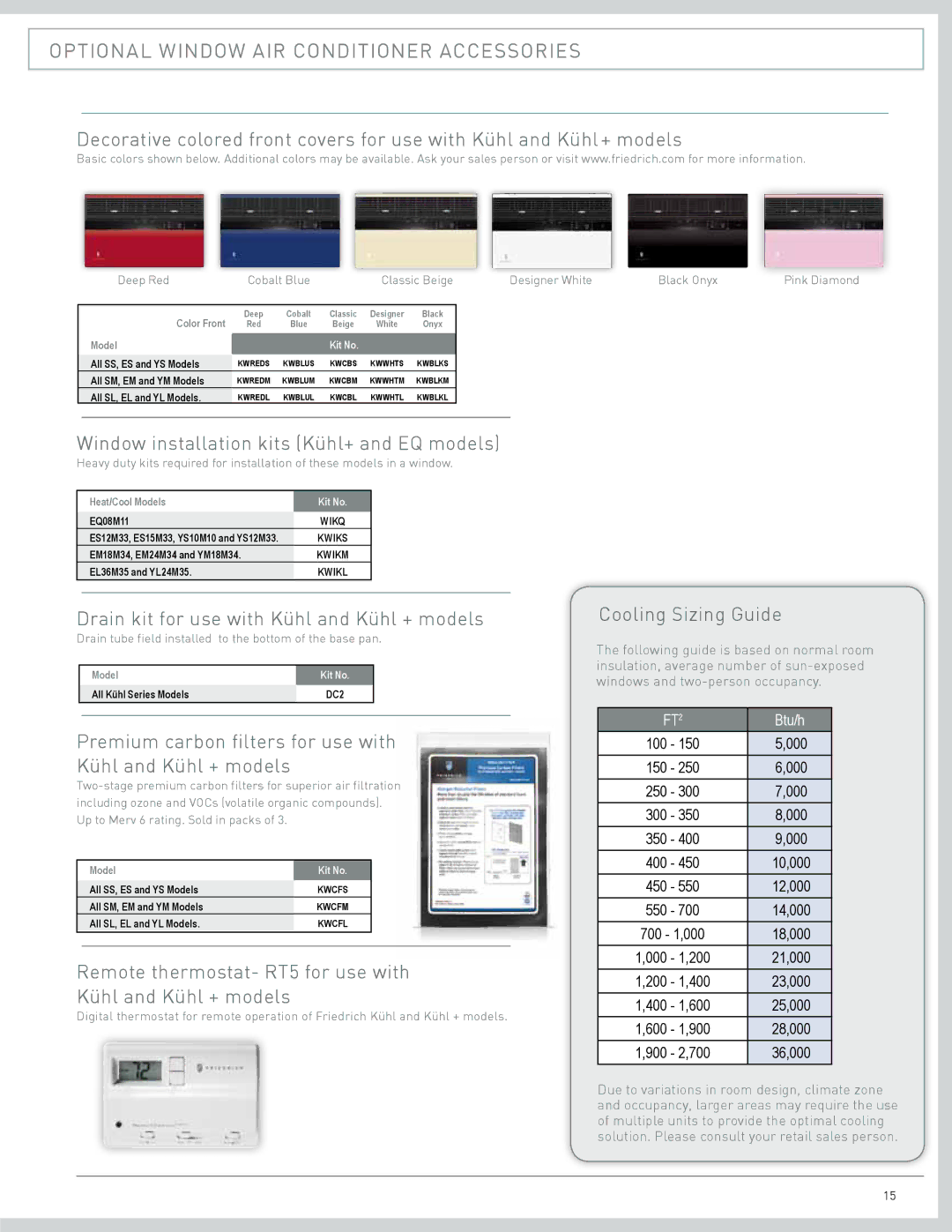 Friedrich CP18, Room Air Conditioners, CP06, CP15, CP24, CP08 manual Optional Window AIR Conditioner Accessories 