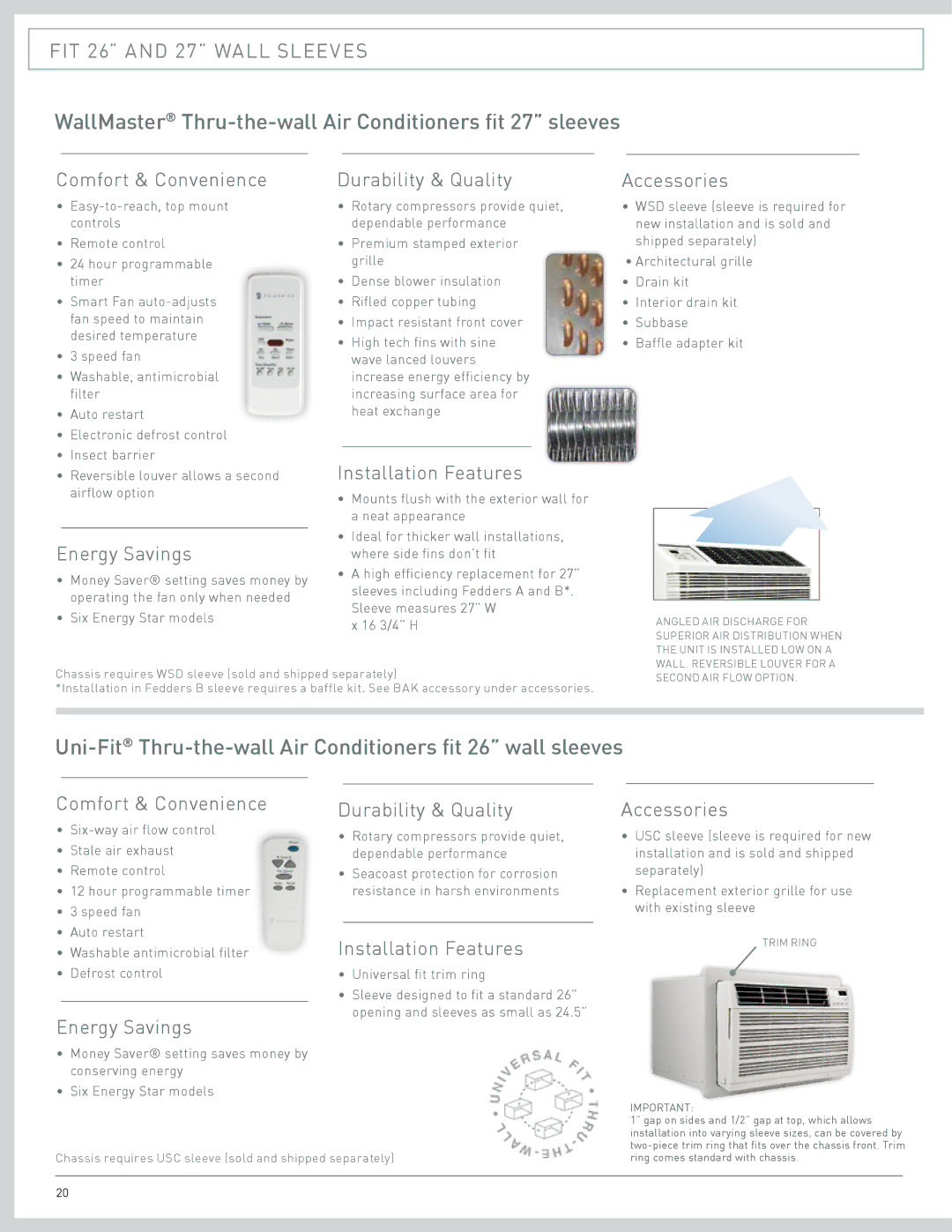 Friedrich CP15, CP06 FIT 26 and 27 Wall Sleeves, Comfort & Convenience, Energy Savings, Durability & Quality, Accessories 