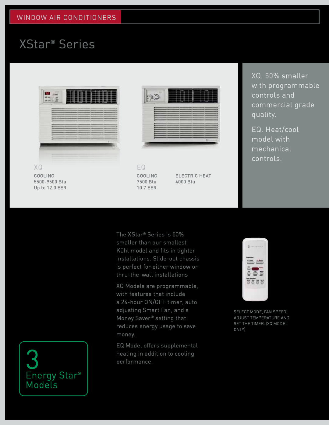 Friedrich CP24 XStar Series, EQ. Heat/cool model with mechanical controls, Energy Star Models, Window Air Conditioners 