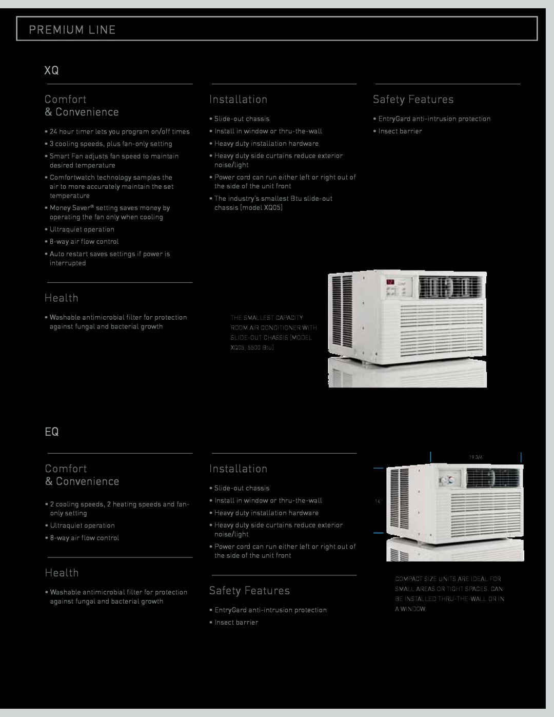 Friedrich CP08, Room Air Conditioners, CP06, CP15 Premium Line, Comfort, Convenience, Health, Installation, Safety Features 
