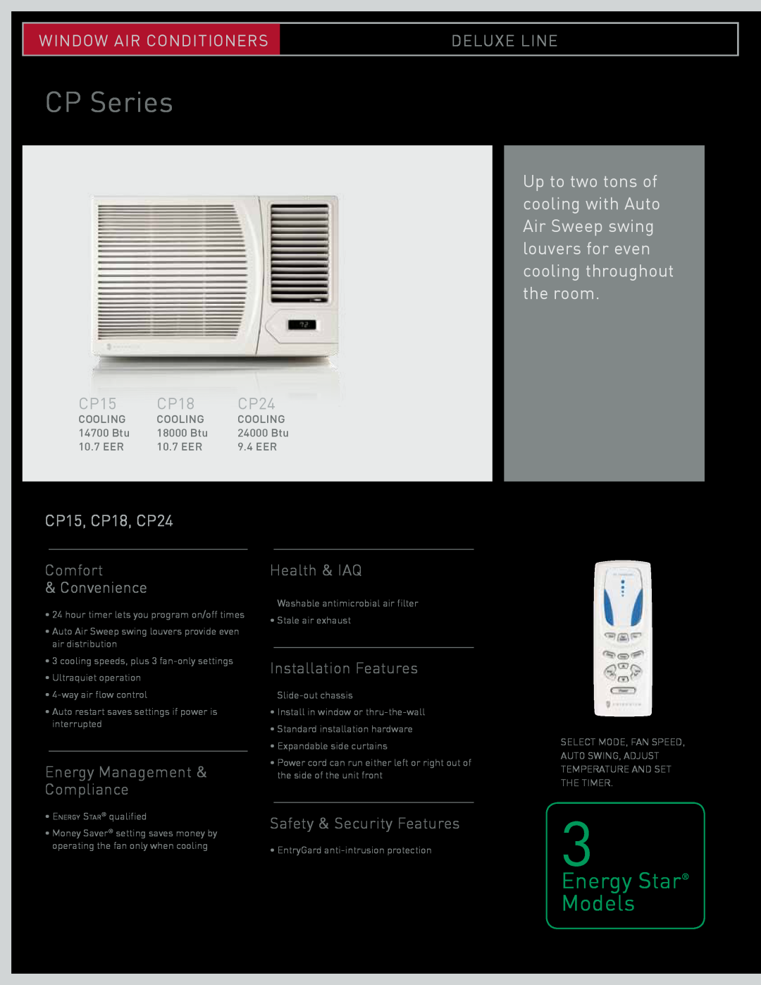 Friedrich CP Series, Energy Star Models, Window Air Conditioners, Deluxe Line, CP15, CP18, CP24, Convenience 