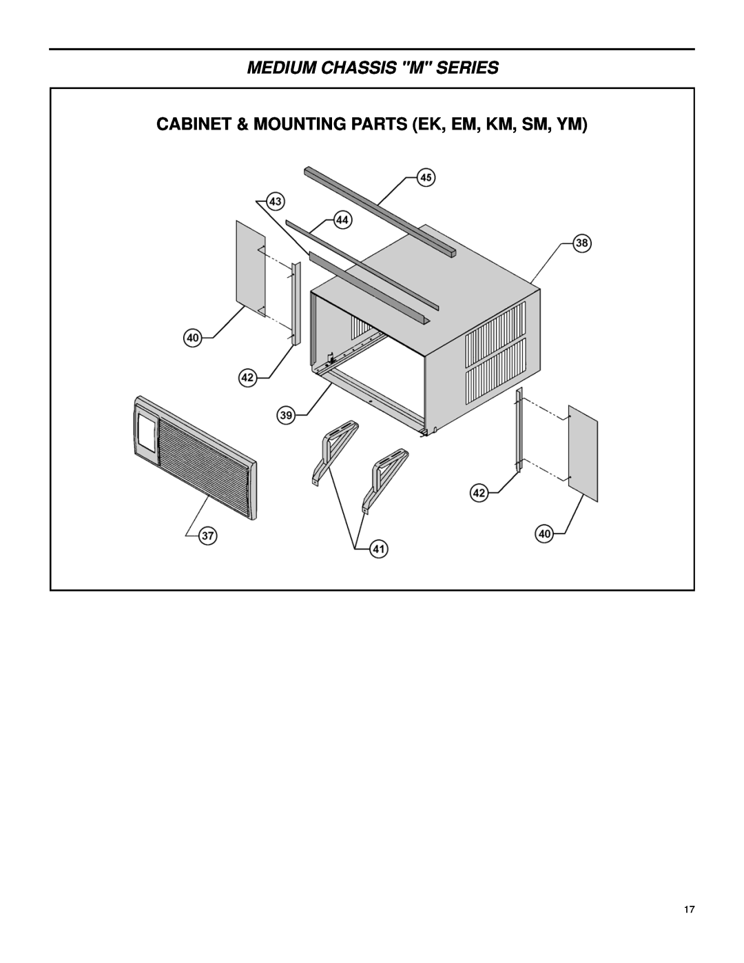 Friedrich Room Air Conditioners manual Cabinet & Mounting Parts Ek, Em, Km, Sm, Ym, Medium Chassis M Series 