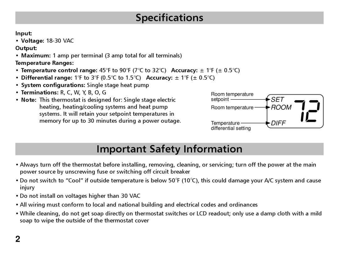 Friedrich RT4 manual Specifications, Important Safety Information 