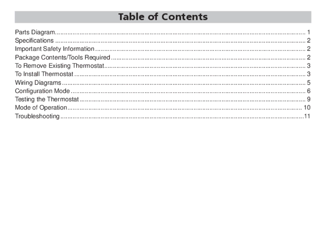 Friedrich RT5 manual Table of Contents 