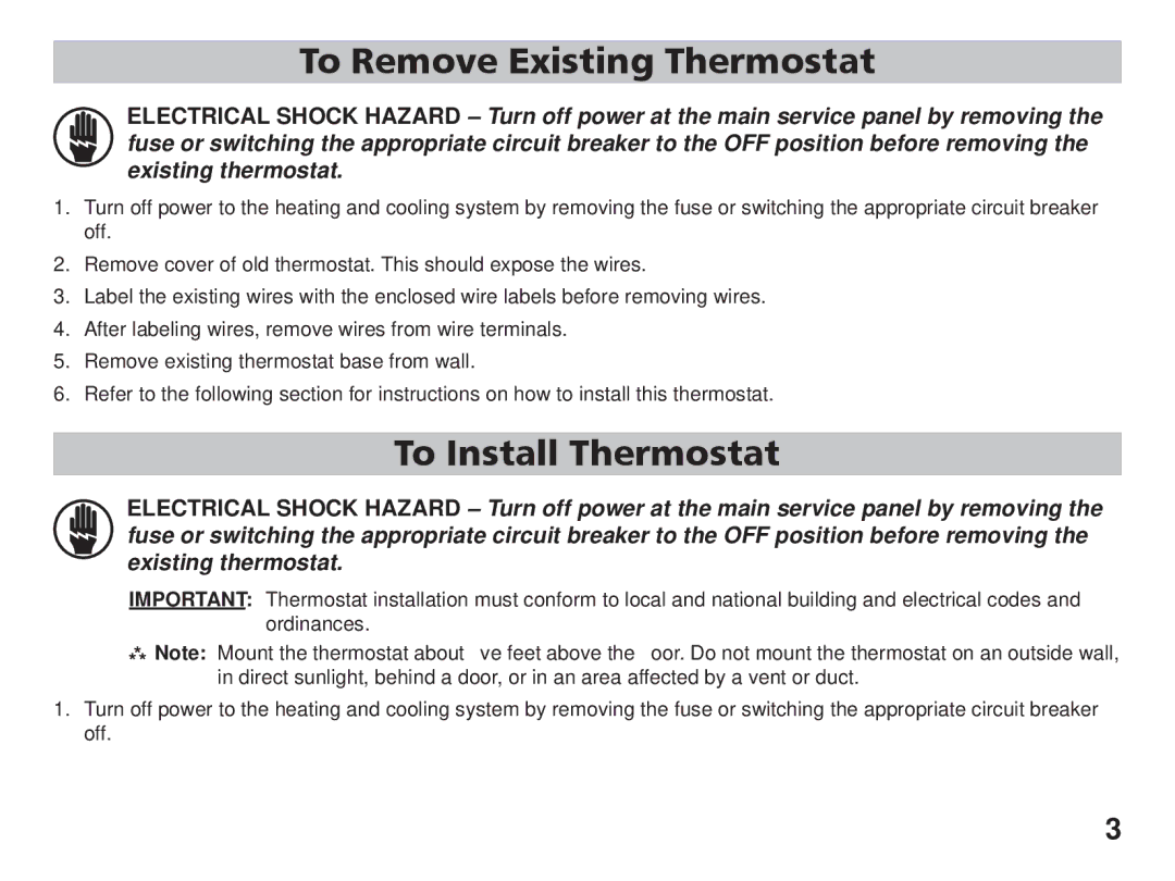 Friedrich RT5 manual To Remove Existing Thermostat, To Install Thermostat 