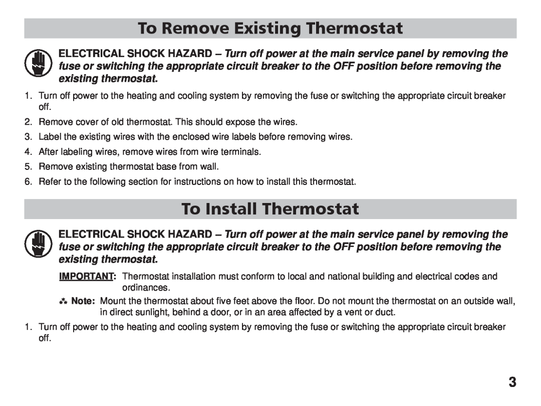 Friedrich RT5 manual To Remove Existing Thermostat, To Install Thermostat 