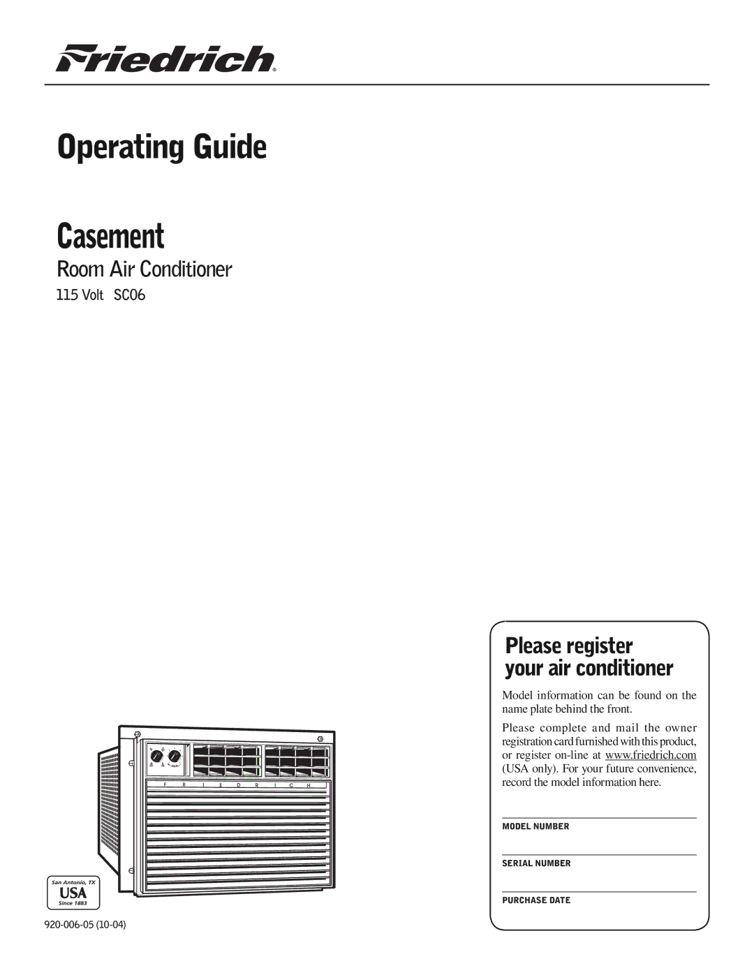 Friedrich SC06 manual Casement 