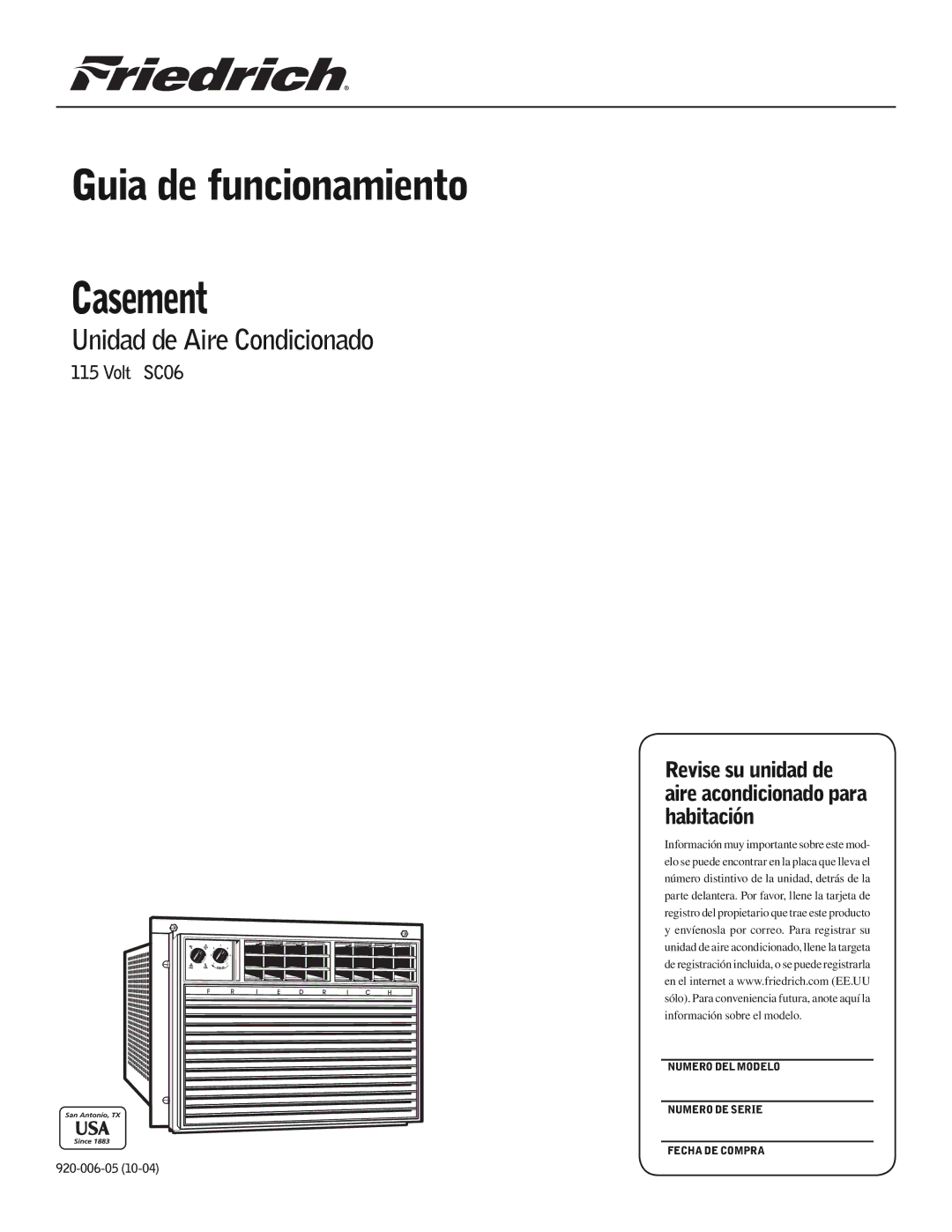 Friedrich SC06 manual Guia de funcionamiento 