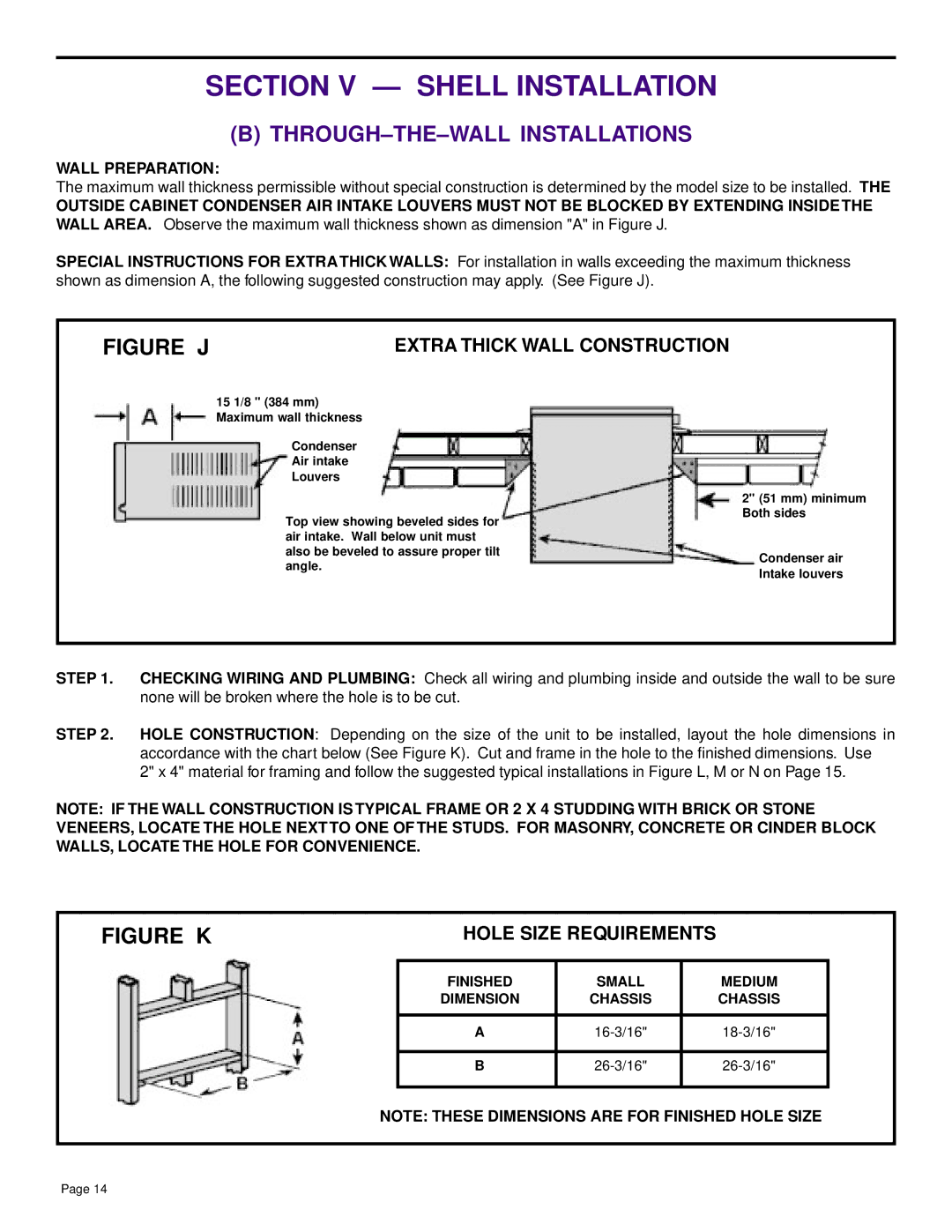 Friedrich SH14, SH20 installation manual THROUGH-THE-WALL Installations, Wall Preparation 