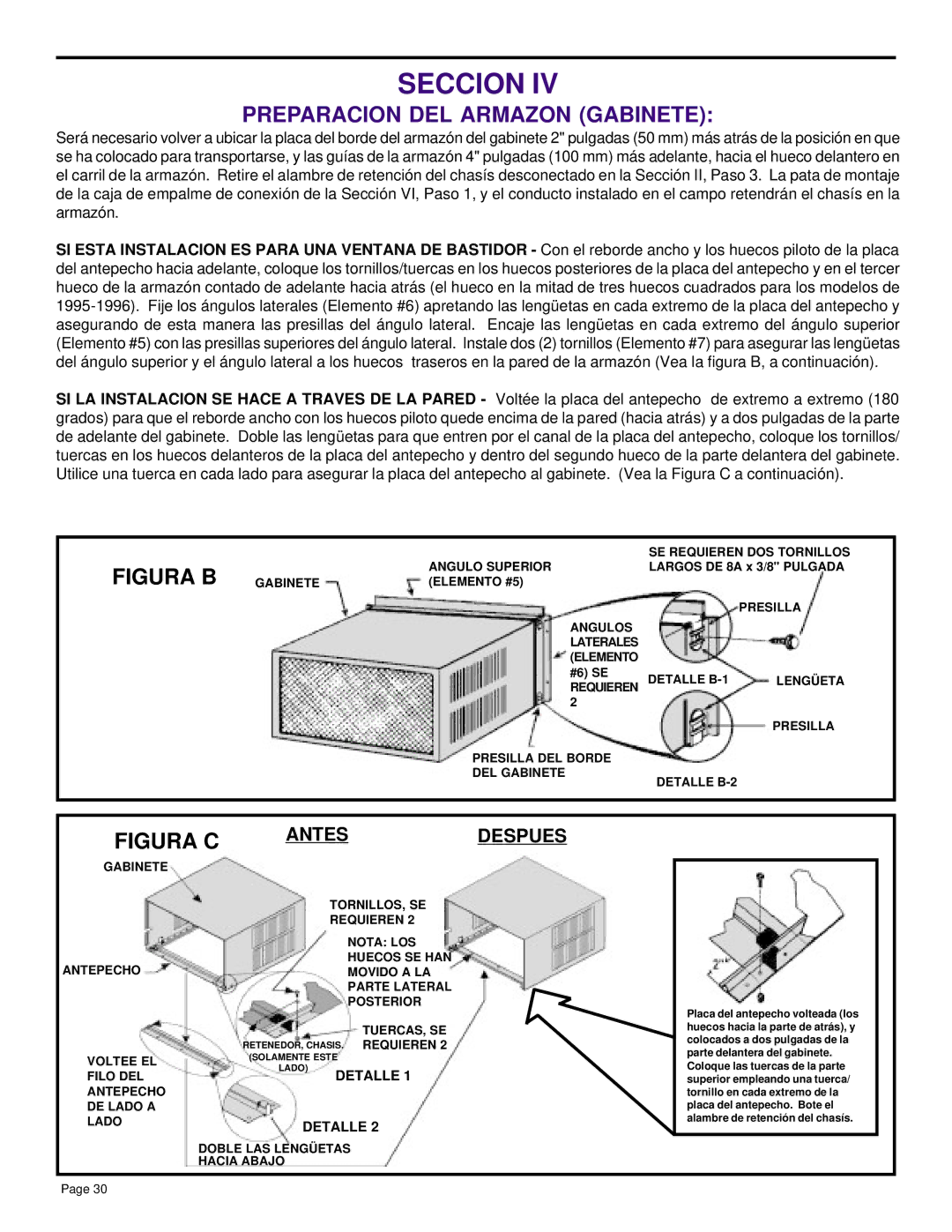 Friedrich SH14, SH20 installation manual Preparacion DEL Armazon Gabinete, Antes 