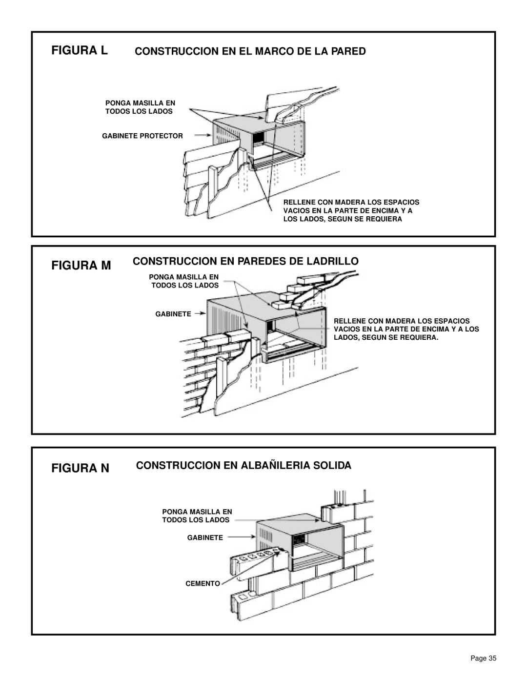 Friedrich SH20, SH14 installation manual Figura L Construccion EN EL Marco DE LA Pared, Construccion EN Paredes DE Ladrillo 