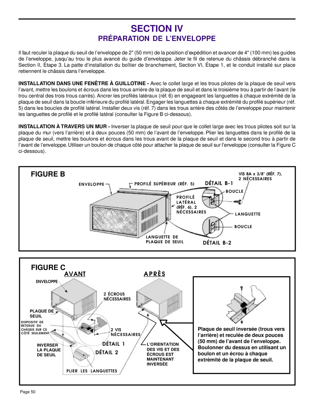 Friedrich SH14, SH20 installation manual Préparation DE L’ENVELOPPE, Avanta P R È S 