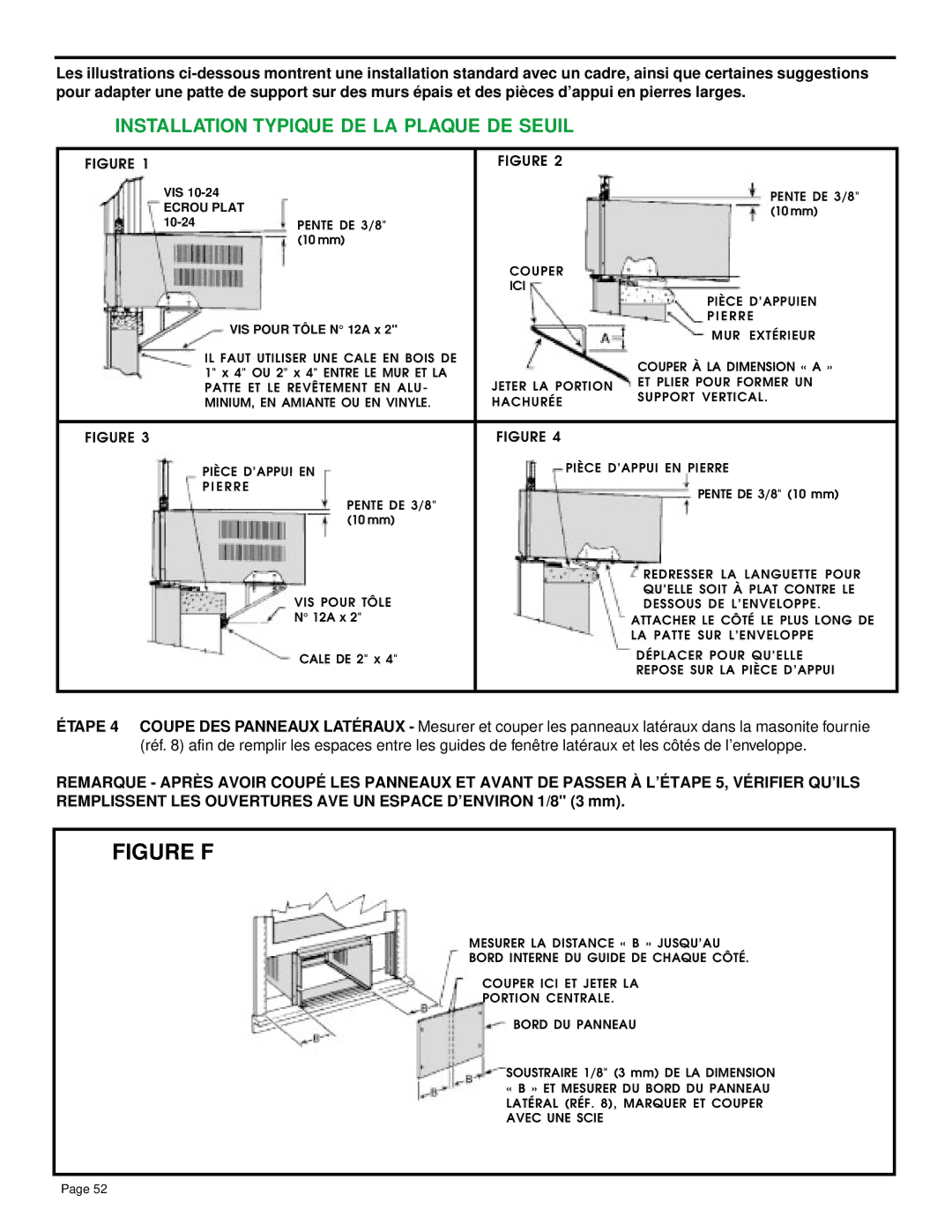 Friedrich SH14, SH20 installation manual Installation Typique DE LA Plaque DE Seuil 