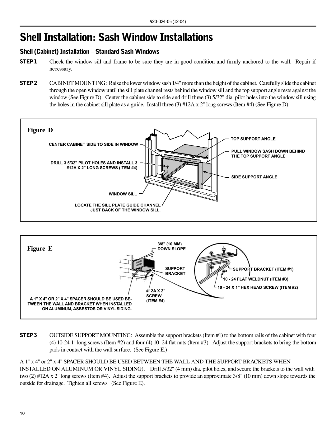 Friedrich SH15, SH20 Shell Installation Sash Window Installations, Shell Cabinet Installation Standard Sash Windows 