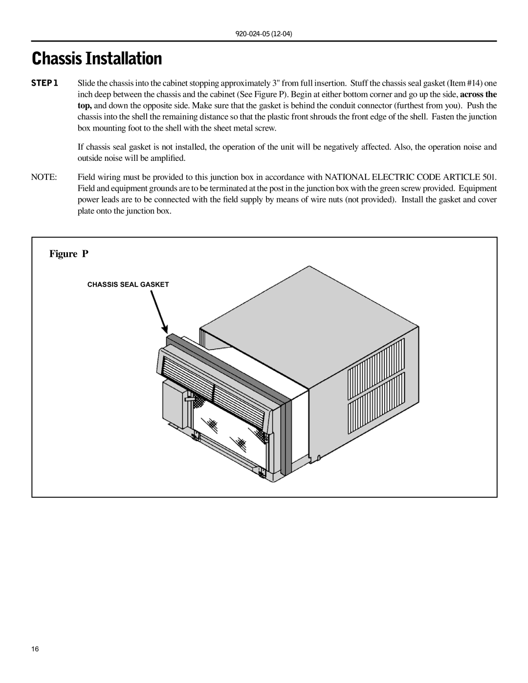 Friedrich SH15, SH20 operation manual Chassis Installation, Step 