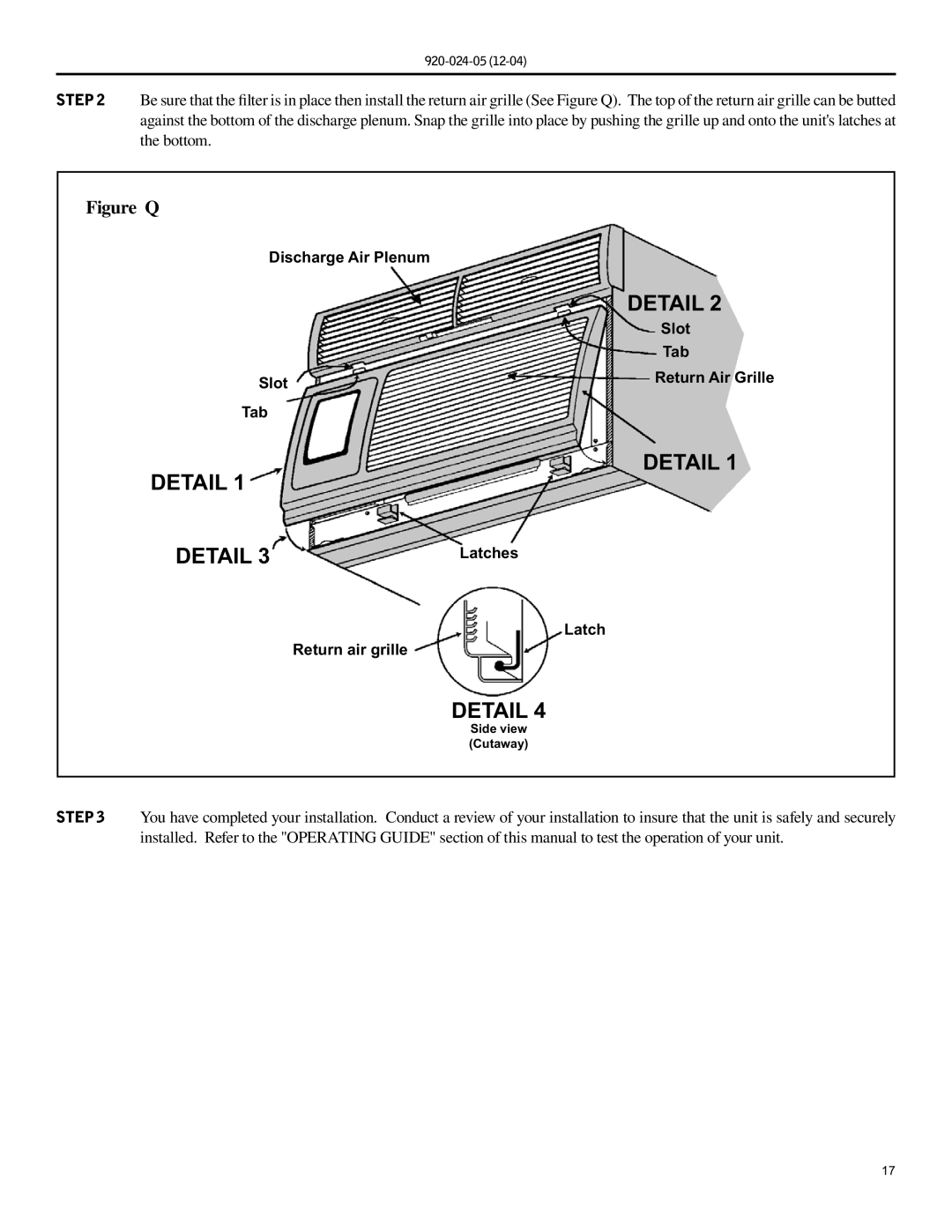 Friedrich SH20, SH15 operation manual Detail 