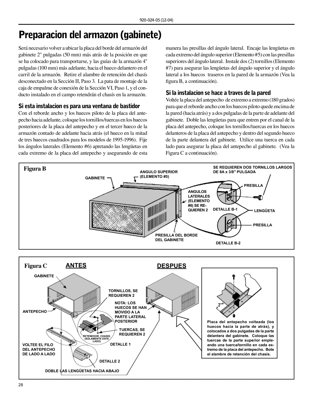 Friedrich SH15, SH20 operation manual Si la instalacion se hace a traves de la pared, Antesdespues 