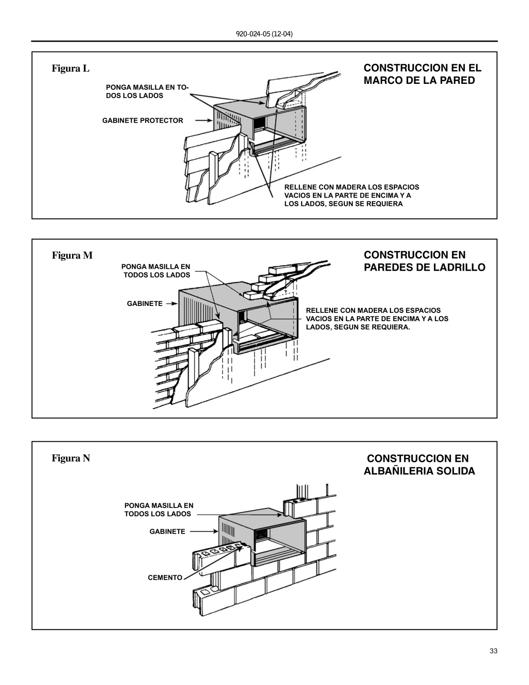 Friedrich SH20, SH15 operation manual Construccion EN EL, Marco DE LA Pared, Paredes DE Ladrillo, Albañileria Solida 