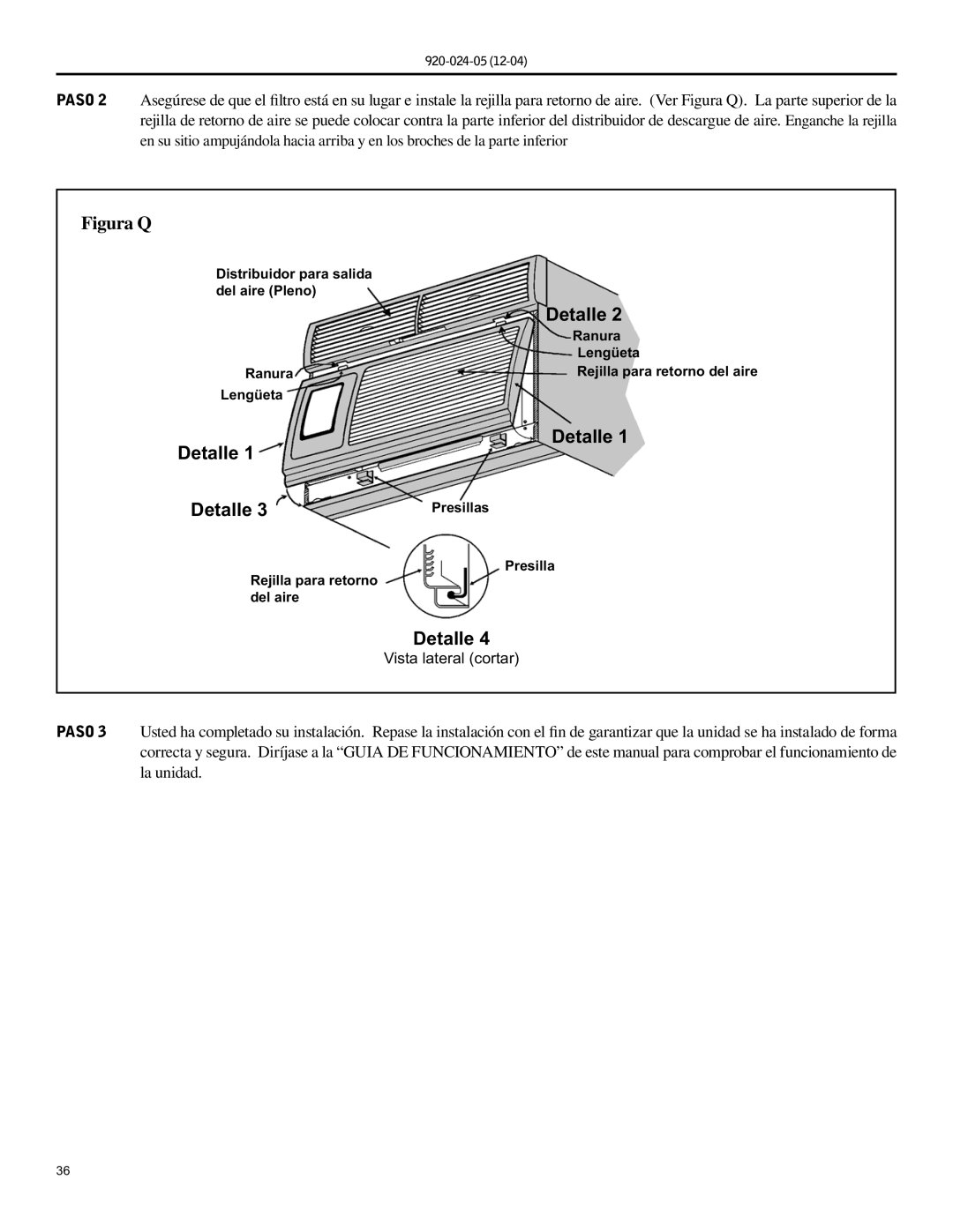 Friedrich SH15, SH20 operation manual Figura Q, Detalle 