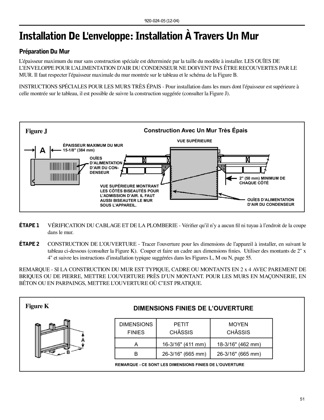 Friedrich SH20, SH15 operation manual Installation De Lenveloppe Installation À Travers Un Mur, Préparation Du Mur 