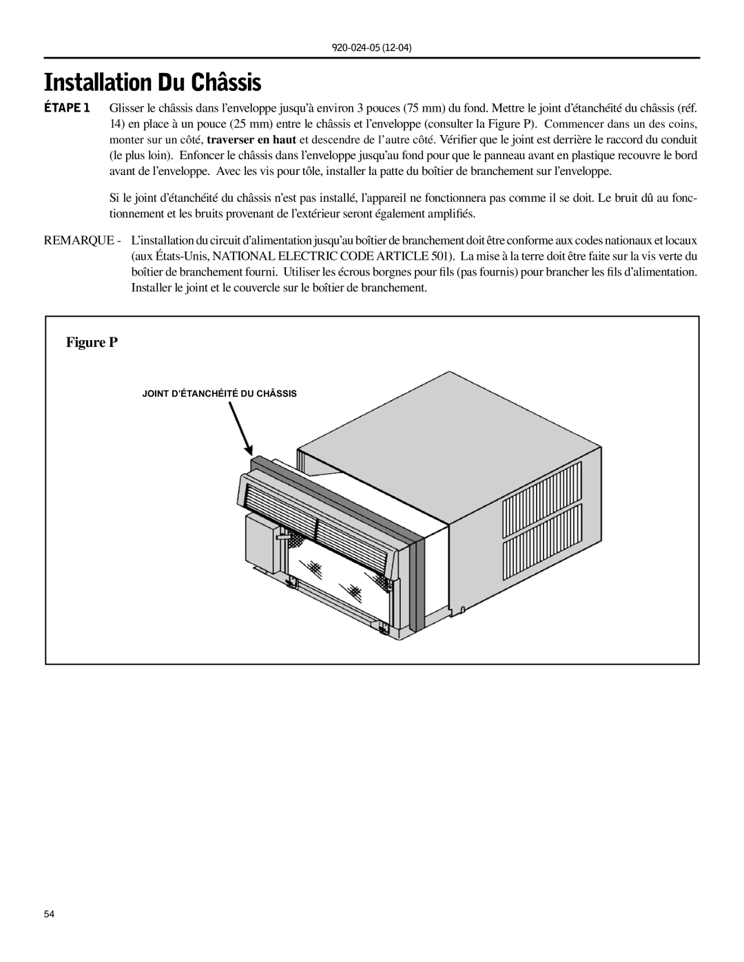 Friedrich SH15, SH20 operation manual Installation Du Châssis, Figure P 