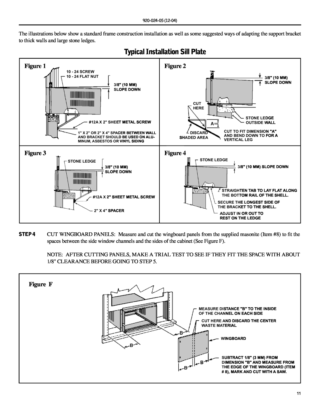 Friedrich SH20, SH15 operation manual Typical Installation Sill Plate, Figure F 