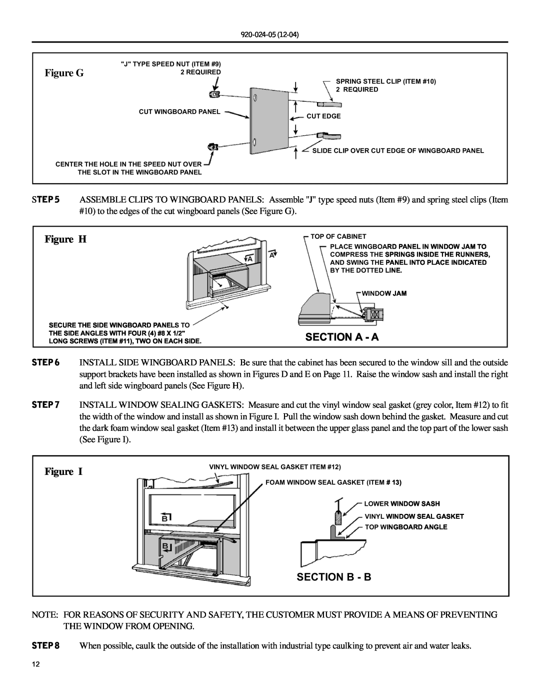 Friedrich SH15, SH20 operation manual Figure G, Figure H, Section A - A, Section B - B 