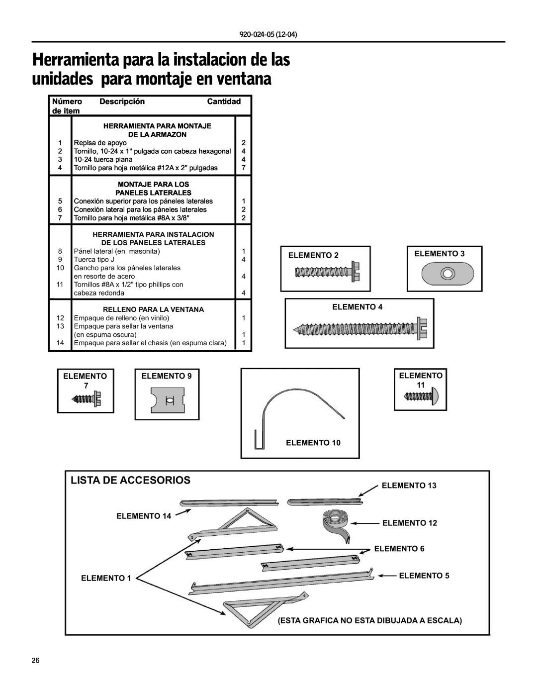 Friedrich SH15, SH20 operation manual Lista De Accesorios 