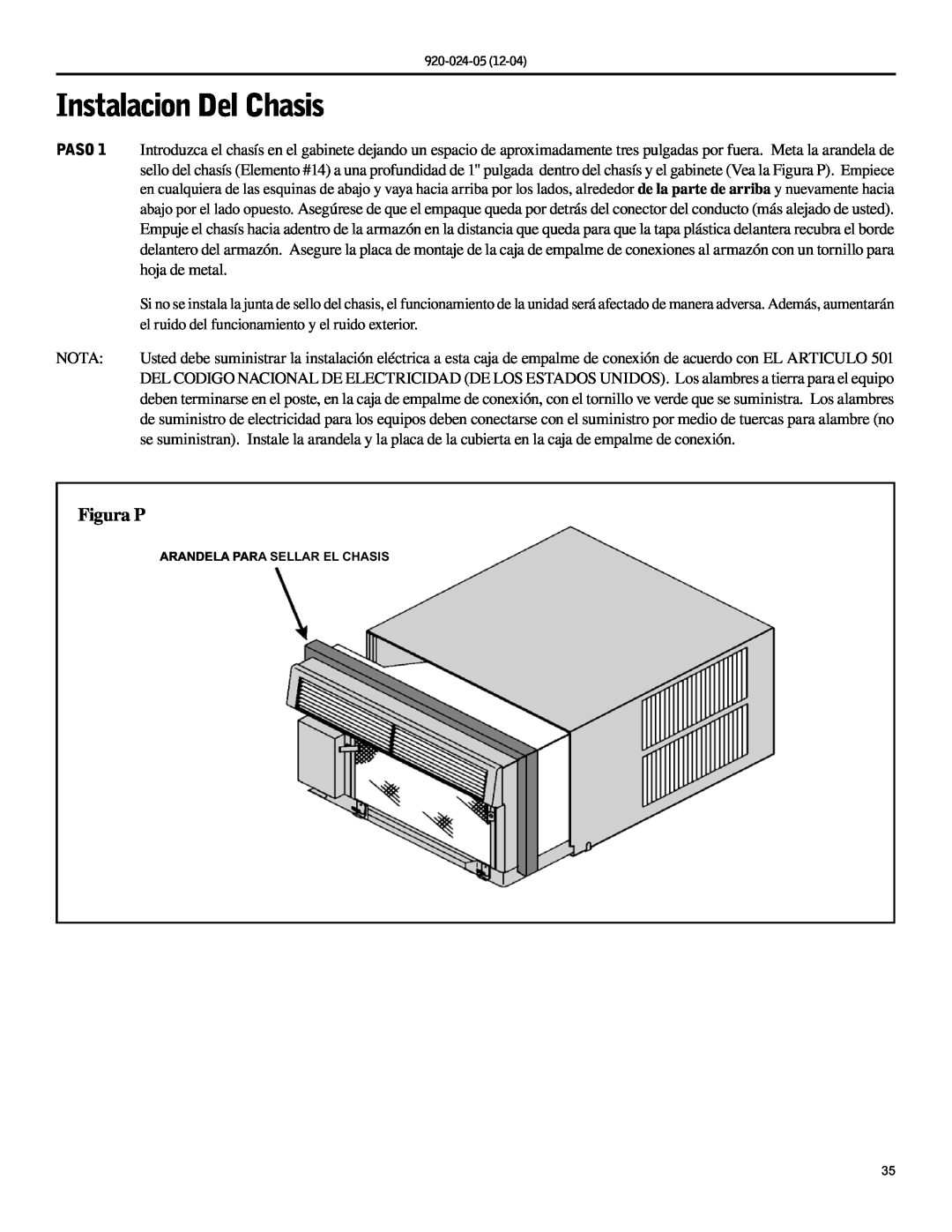 Friedrich SH20, SH15 operation manual Instalacion Del Chasis, Figura P 