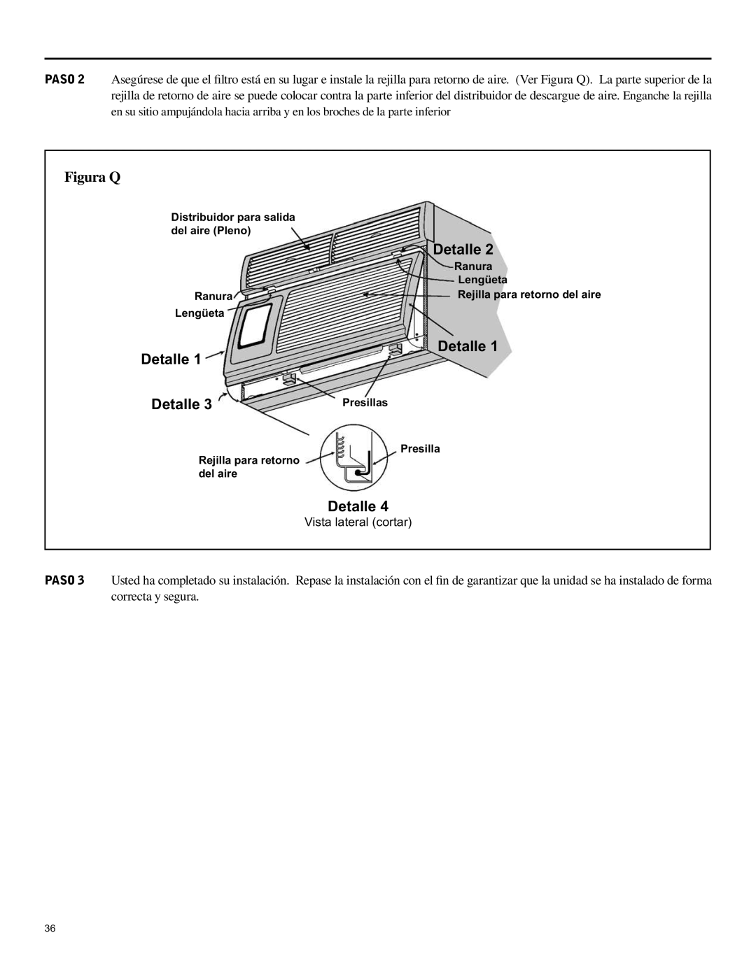 Friedrich SH15 operation manual Detalle, Figura Q 