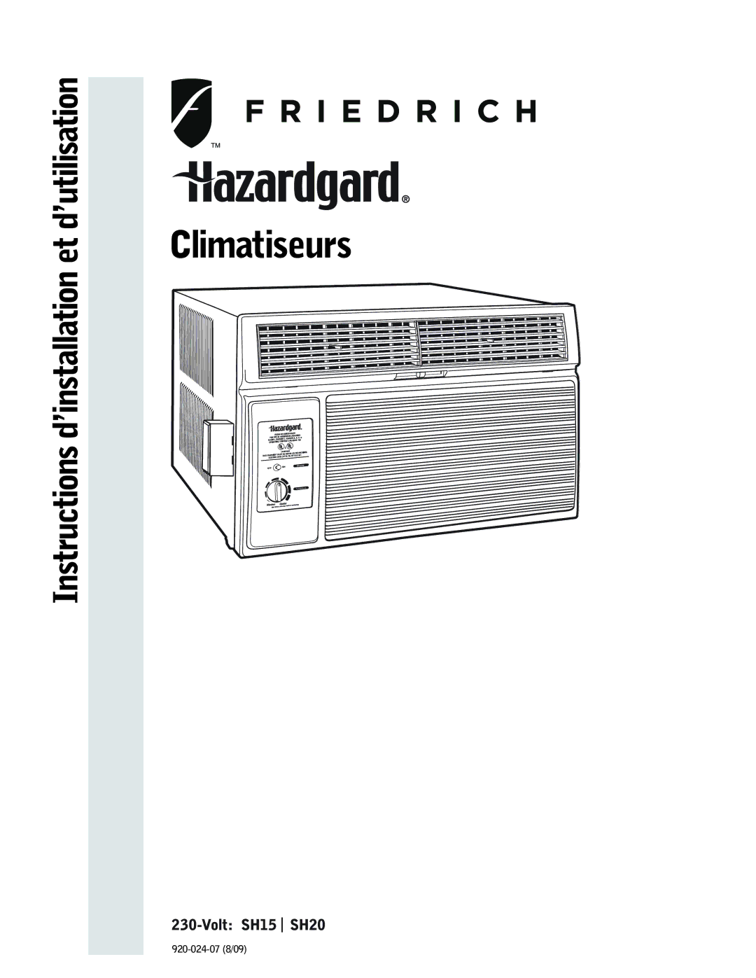 Friedrich SH15 operation manual Climatiseurs 