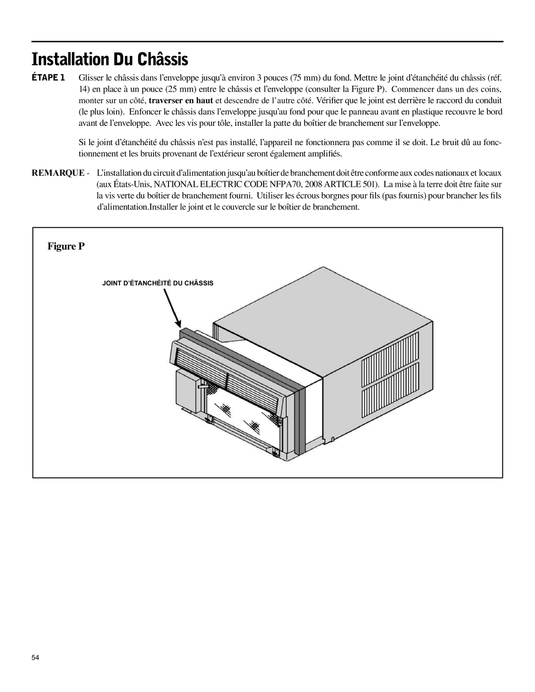 Friedrich SH15 operation manual Installation DU Châssis, Figure P 