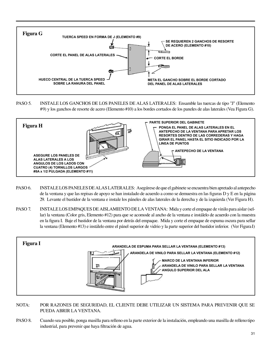 Friedrich SH15 operation manual Nota, Pueda Abrir La Ventana, Paso, Figura G, Figura H 