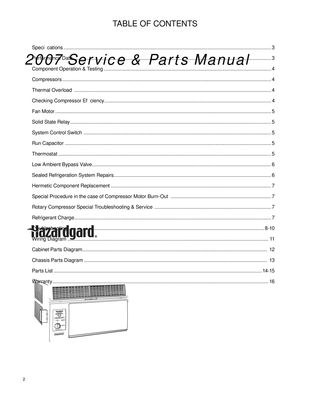 Friedrich SH20L30-B, SH15L30-B manual Table of Contents 