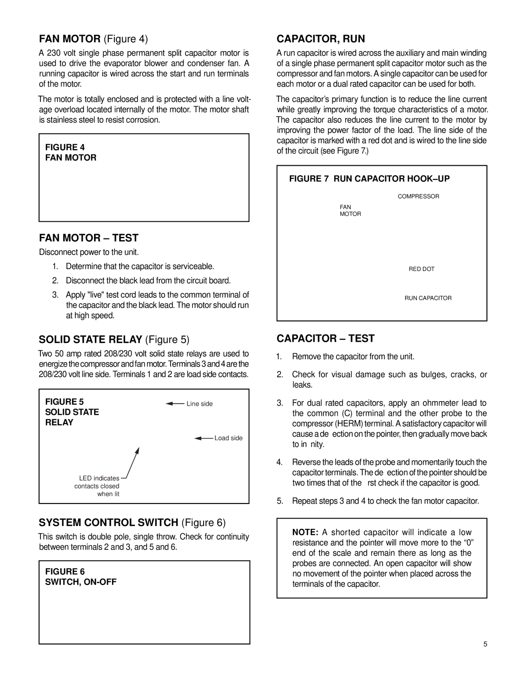 Friedrich SH15L30-B, SH20L30-B manual FAN Motor Test, Capacitor, Run, Capacitor Test 