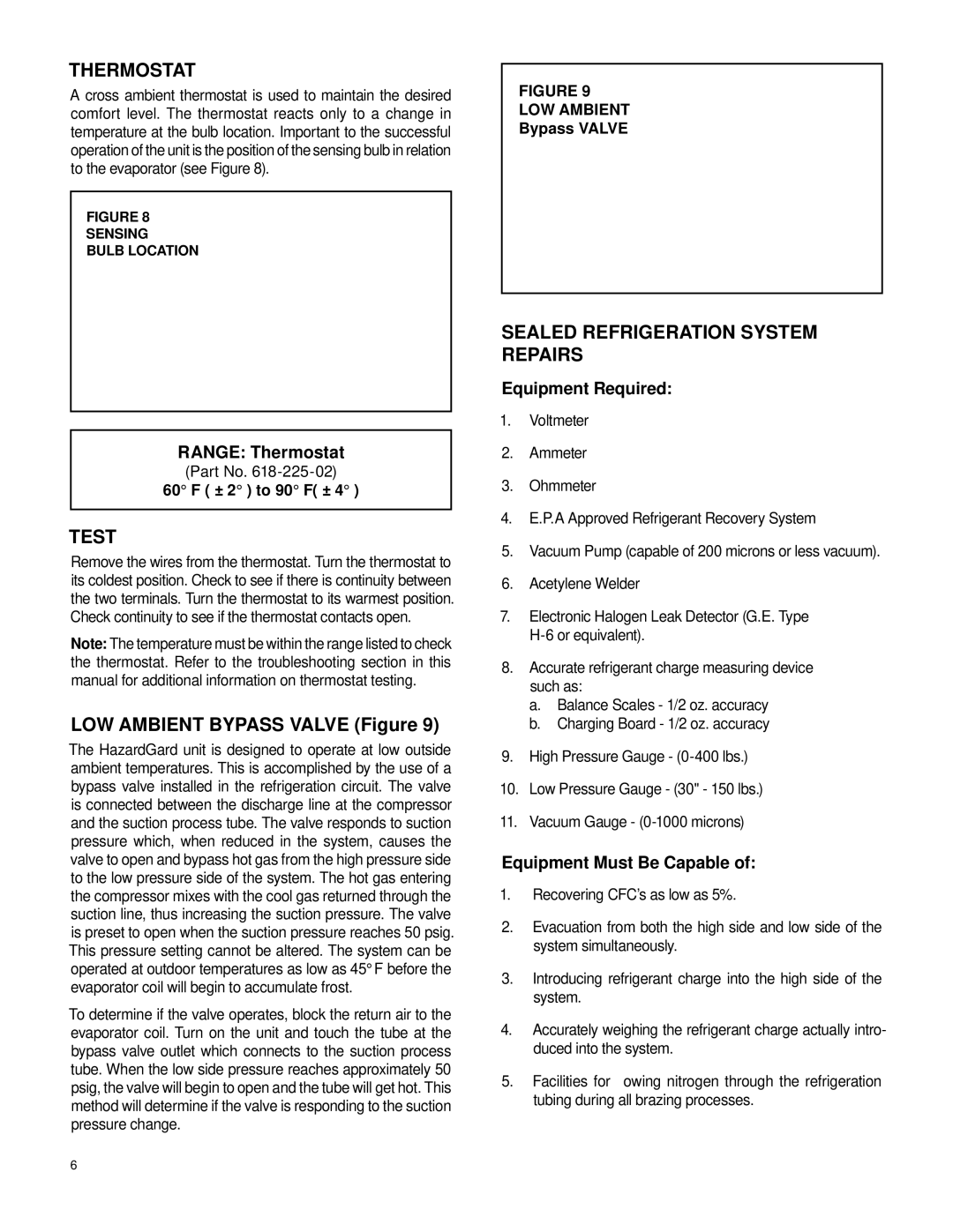 Friedrich SH20L30-B, SH15L30-B manual Thermostat, Test, Sealed Refrigeration System Repairs 